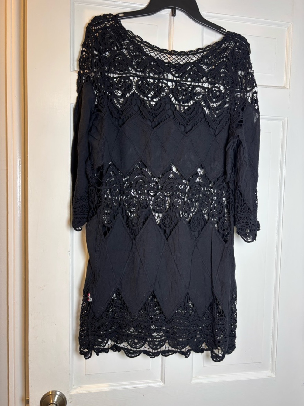 Black Crochet Beach Cover-Up Tunic - Women’s L Swim - Picture 5 of 6